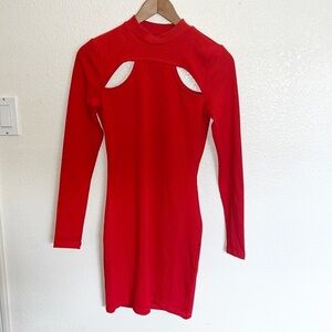 H&M Divided Orange Ribbed Bodycon Mock Neck Keyhole Long Sleeve Mini Dress